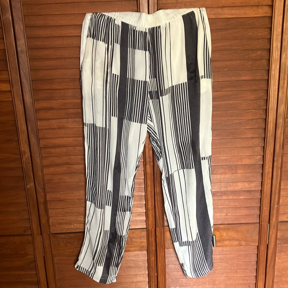 Club Monaco Black and White Patterned Silk Joggers